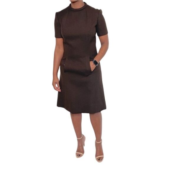 Vintage Chocolate Brown A-line MIDI Dress with pockets - Picture 1 of 11